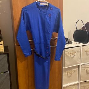 Vintage blue long sleeve belted dress